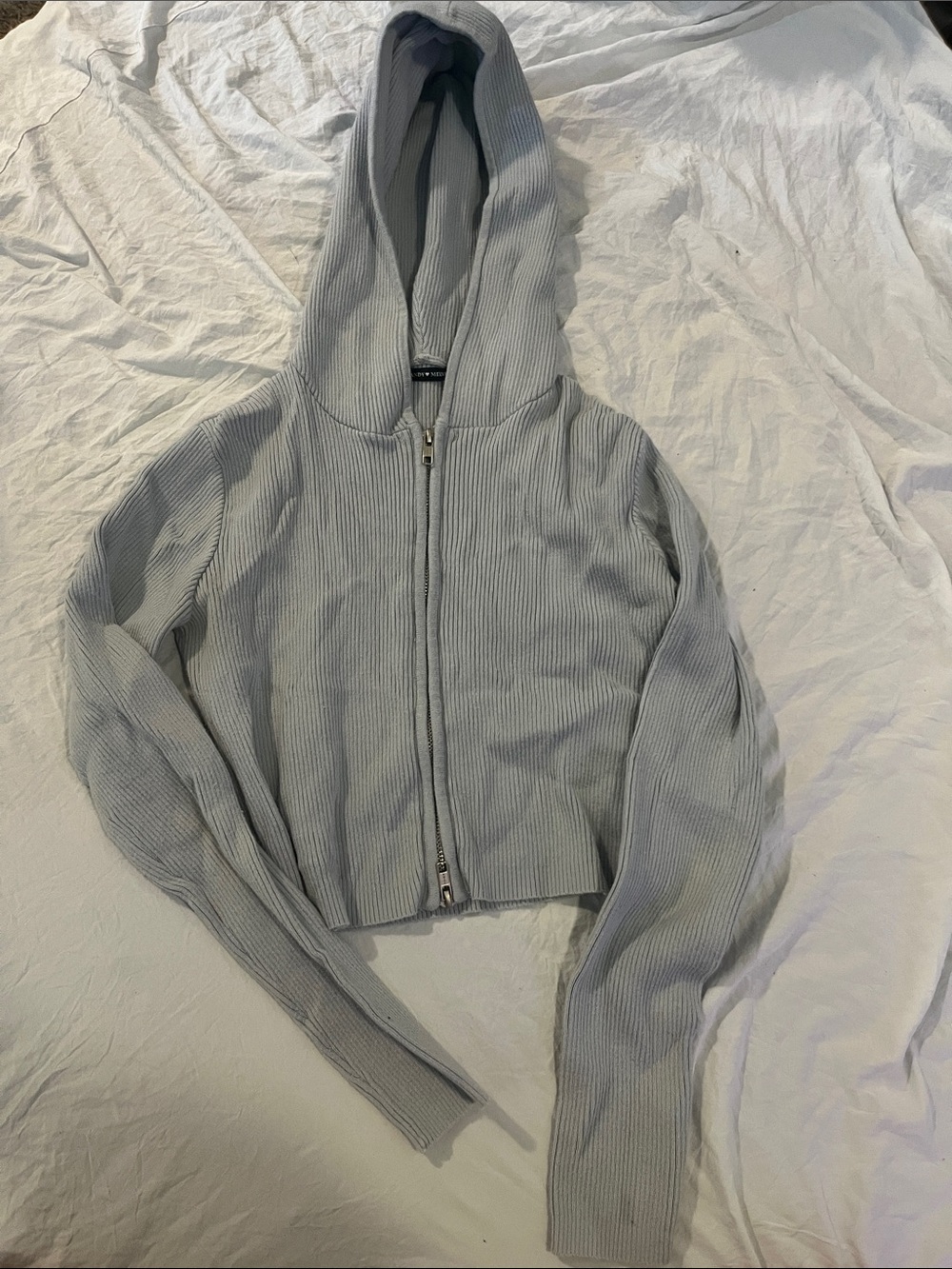 Brandy Melville Light Gray Ribbed Zip Hoodie